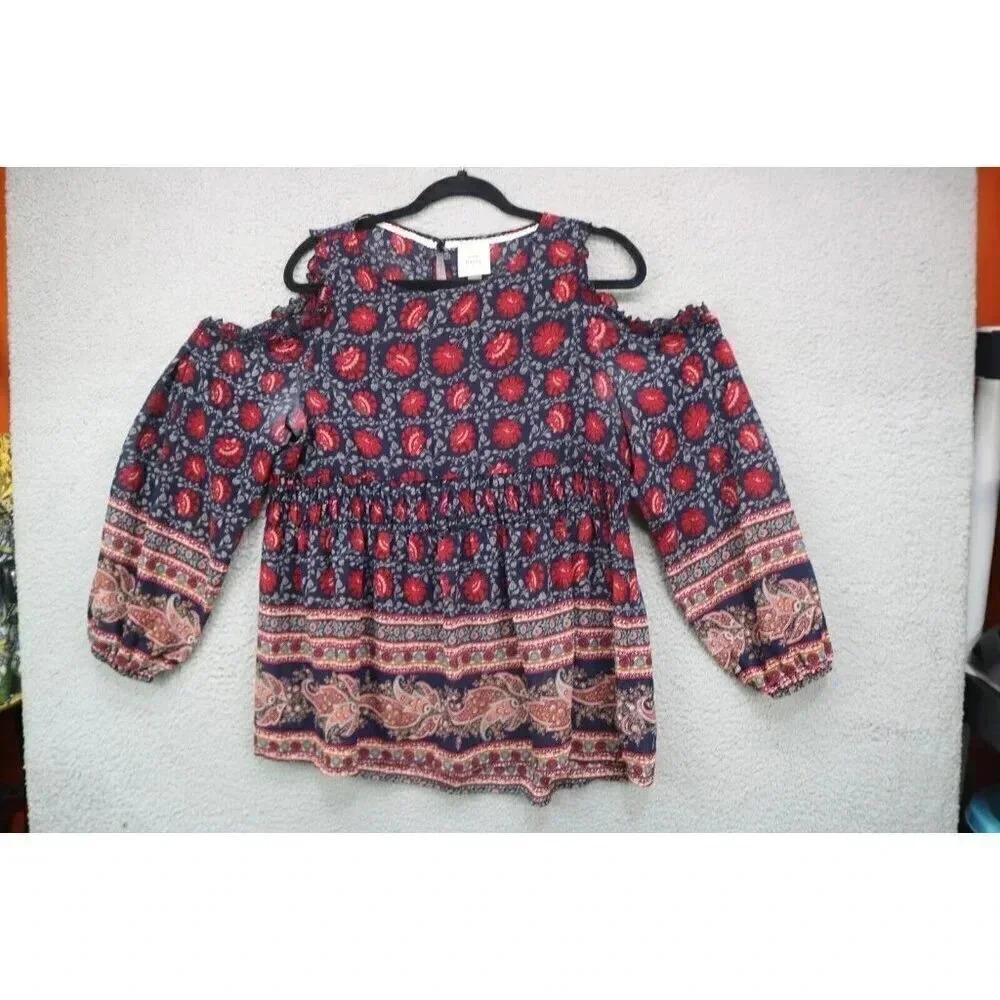 Knox Rose Cold Shoulder Balloon Sleeve Tunic-Size Large-Semi-Sheer-Chiffon